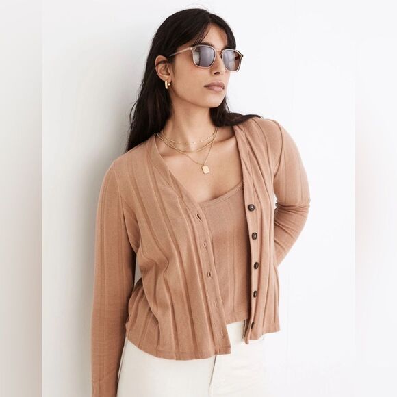 Madewell Tops - Madewell Ribbed Sweater-Knit Cardigan faded earth tan Medium